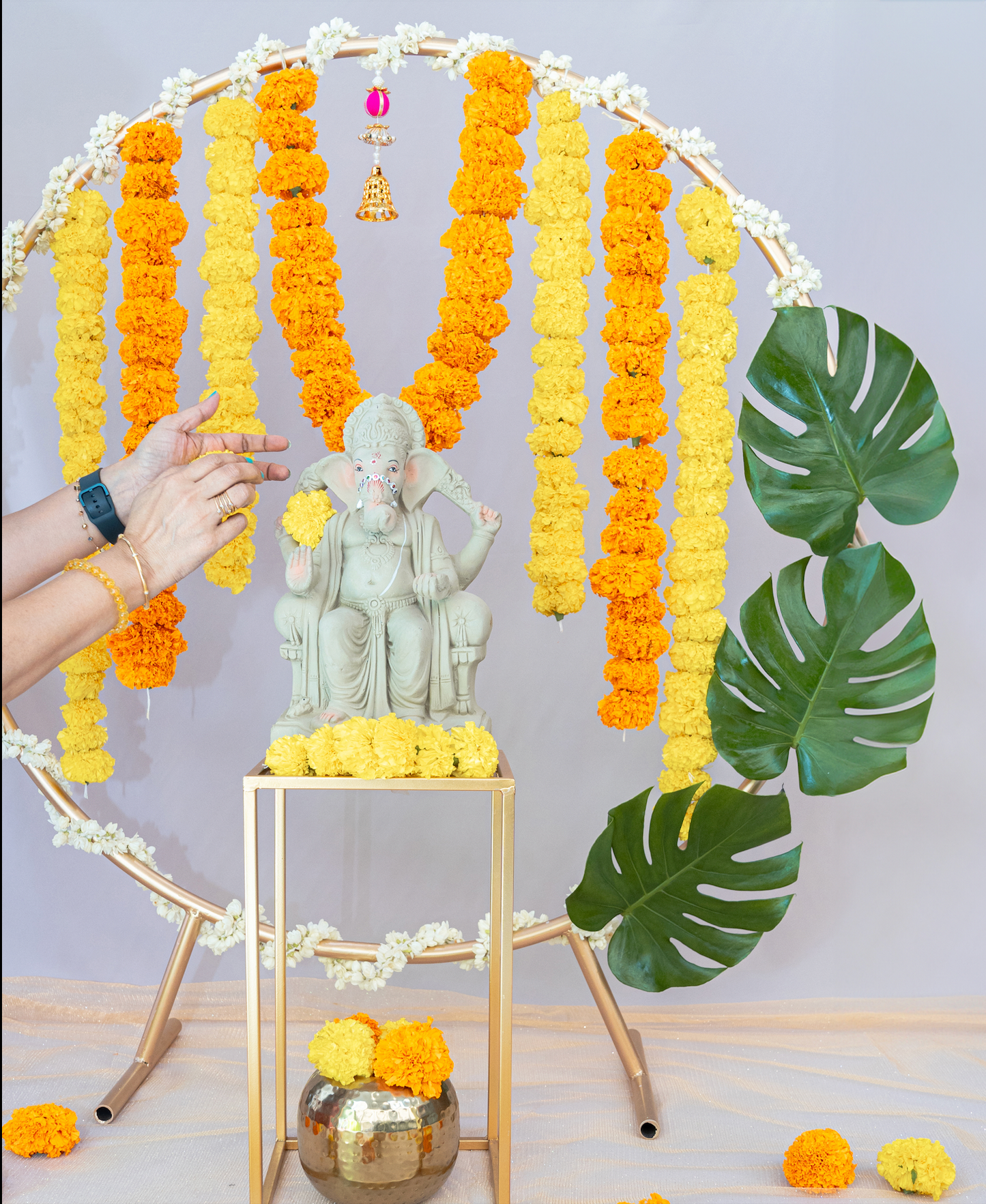 Festive Marigold and Jasmine Backdrop