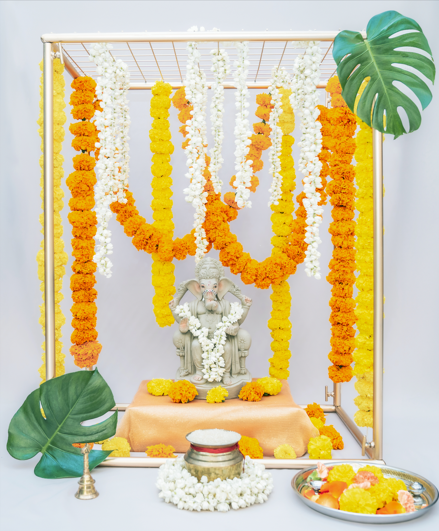 Marigold and Jasmine Flower Mandir frame